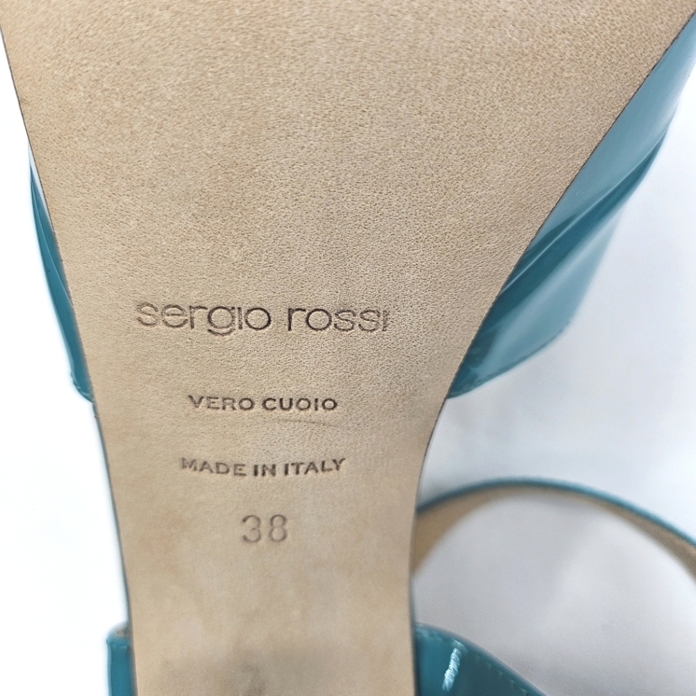 SERGIO ROSSI Milano Turquoise Patent Leather Platform Sandals - Picture 10 of 11